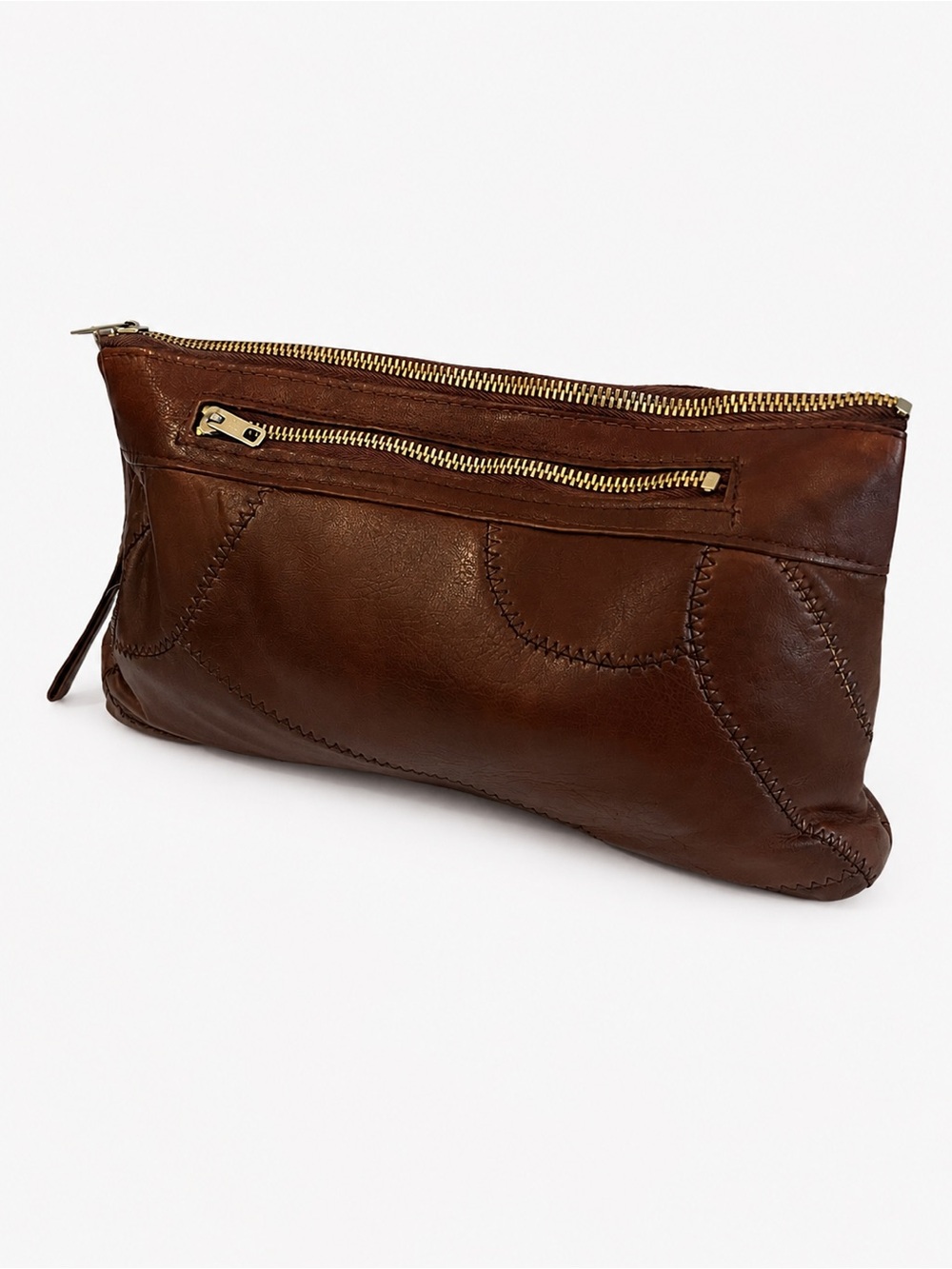 Vintage Ralfeaux Brown Leather Patchwork Wristlet Clutch | Retro 70s/80s